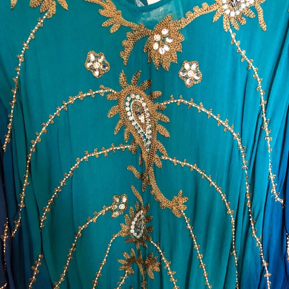 NWT blue and gold kimono beaded top - Picture 2 of 10